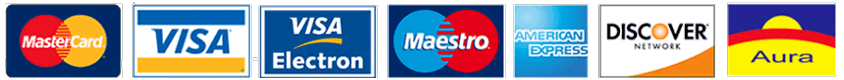 Mastercard, VISA, VISA Electron, Maestro, AMEX, Discover, Carta Aura